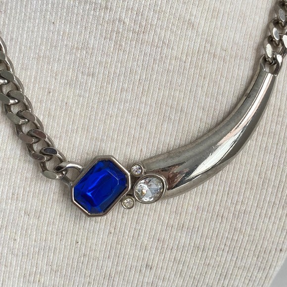 Park Lane Silver Tone Chain Necklace With Blue & Clear Stone Pendant - Picture 3 of 8